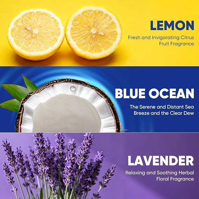 60Ct Aromative Toilet Brush Refills, Toilet Bowl Cleaner Refills, Double-Layer Cleaning Pads Added, Disposable Refill Heads for Toilet Bowl Cleaner Wands，Lemon, Blue Ocean, Lavender （Patented）