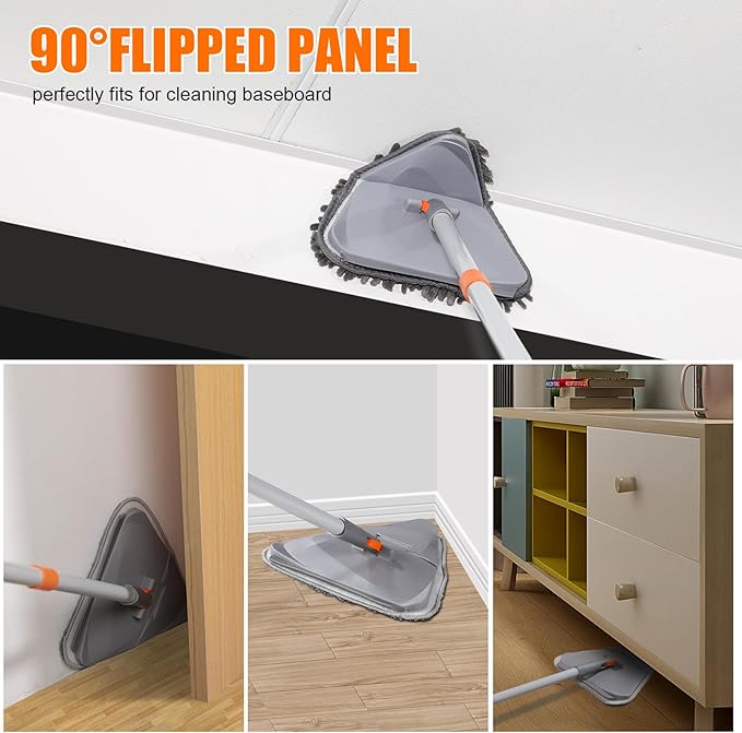 Wall Cleaner Mop with Long Handle 82 Inches, 3-in-1 Ceiling Cleaning Tool Duster Adjustable Length with Replacement Microfiber Chenille Pads (4 Pads)
