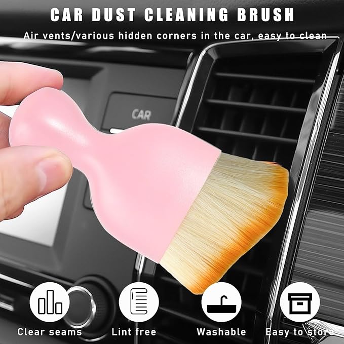 Car Interior Dust Brush, Soft Scratch Free Auto Detailing Brushes, Universal Vehicle Interior Cleaning Tool for Automotive Dashboard, Air Vents, Leather(Pink)