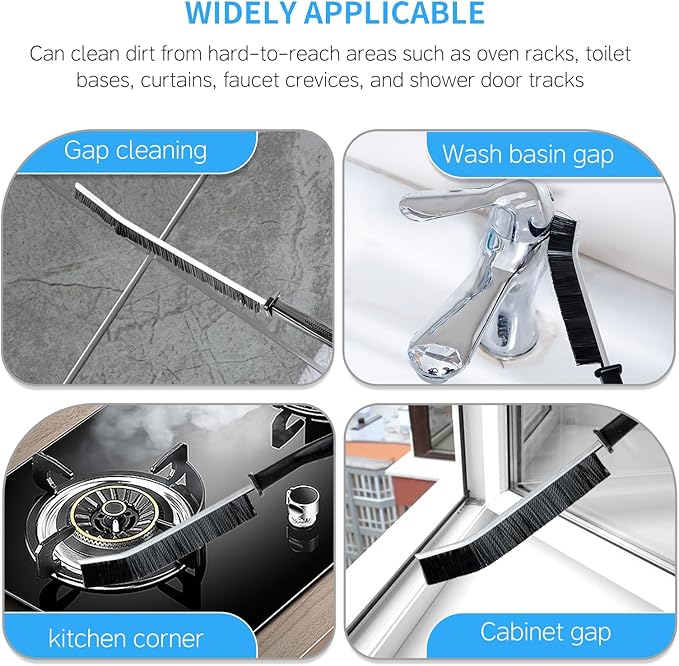 3 Pcs Crevice Cleaning Brush, 23cm Toilet Brush - Non-Slip Grip, All-Surface Safe (Tile, Glass, Car) - Bathroom Cleaning Supplies for Toilet, Window Tracks - Space-Saving Hanging Design