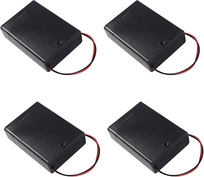 4 Pieces 3 Slots 1.5V AA Battery Case Holder Battery Spring Clip Storage Box with Wire and On/Off Switch