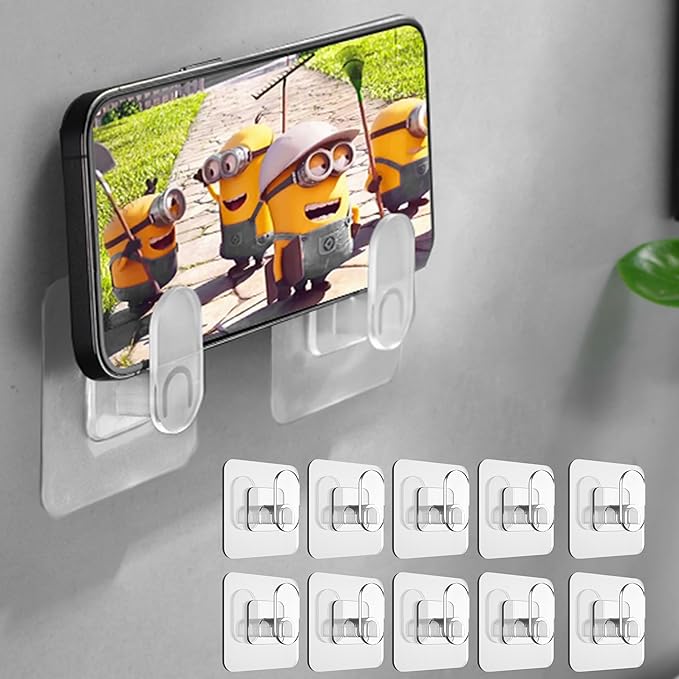DELITON Clear Cute Storage Hooks, 10 Pack, Adhesion - Transparent Hanger Hook Stick on Wall for Bathroom Towel & Hanging Robe, Coat