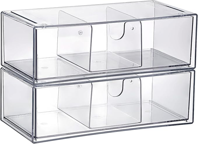 BTSKY 2 Pack Clear Acrylic Battery Storage Organizer for AA, AAA, 9V, C, D Batteries, 2-Drawer Storage Box Battery Holder for Common Types Batteries, Household Container(Batteries Not Included)