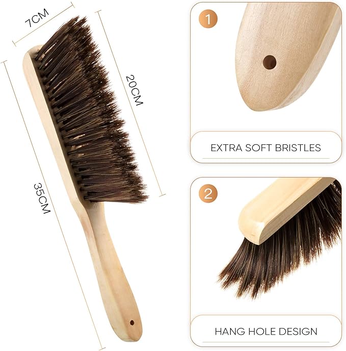 Patelai 2 Pieces Wooden Bench Brushes Fireplace Brush Natural Fiber Bench Soft Bristles Long Wood Handle Dust for Hearth Tidy Car Home Workshop Woodworking