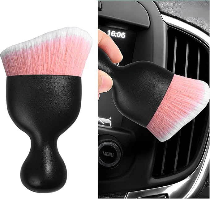 Car Interior Dust Brush, Soft Scratch Free Auto Detailing Brushes, Universal Vehicle Interior Cleaning Tool for Automotive Dashboard, Air Vents, Leather(Pink & White)