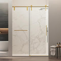 50-54" W x 76" H Frameless Sliding Shower Door, Safety Bathroom Single Sliding Glass Doors with 5/16" (8mm) SGCC Tempered Glass, Stainless Steel Handle and Heavy Duty Frame, Brushed Gold