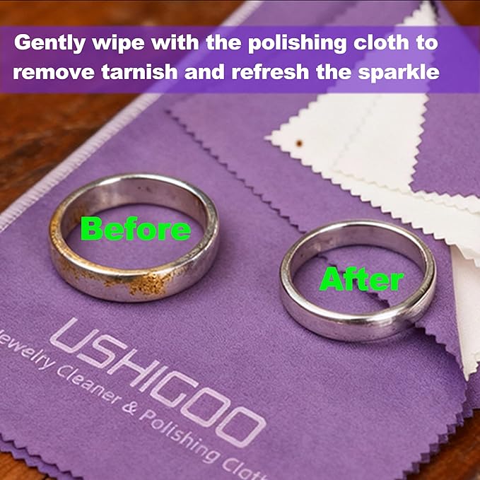 Jewelry Cleaning & Polishing Cloth,2Pcs Sterling Silver Gold Platinum Tarnish Remover,Non-Toxic Eco Friendly,Jewelry Cleaner Cloth for Ring,Earring,Watch and Coins Care