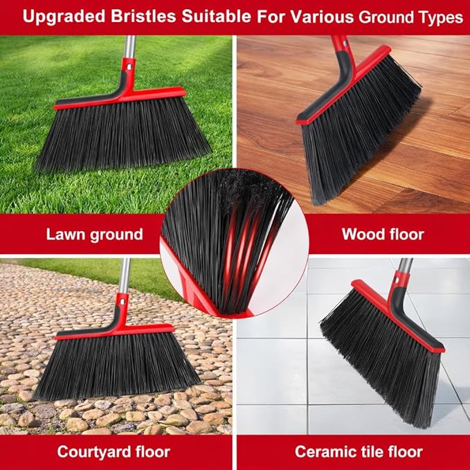 Heavy Duty Angle Broom with 58″ Long Handle, 14″ Wide Stiff Bristles for Indoor & Outdoor Sweeping, Garage, Patio, Deck, Concrete & Debris Removal