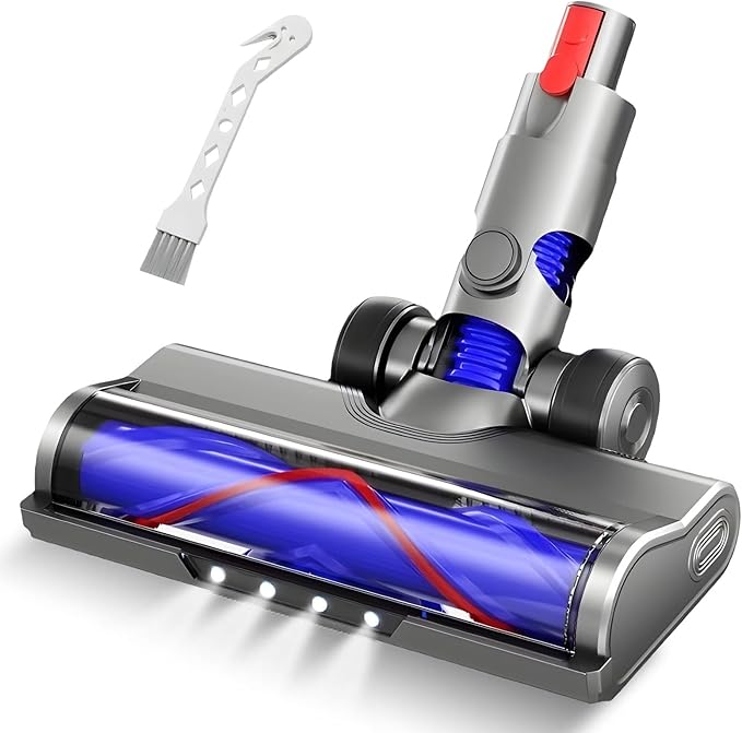 Vacuum Replacement Head for V7 V8 V10 V11 V15 V8 Slim for Hard Floor Short Pile Carpets with LED Headlights, V-Bristle Design & Rubber Wheels - Includes Gooseneck Brush Tool
