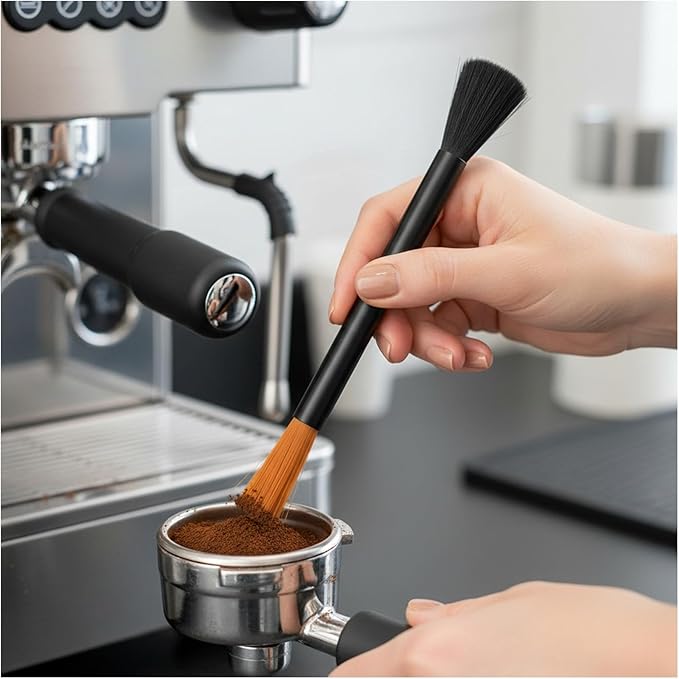 Coffee Grinder Cleaning Brush, Double Head Espresso Brush, Barista Dusting Brushes with Nylon Bristles, Aluminum Handle Grinder Cleaning Tool for Home Kitchen Coffee Machine Clean