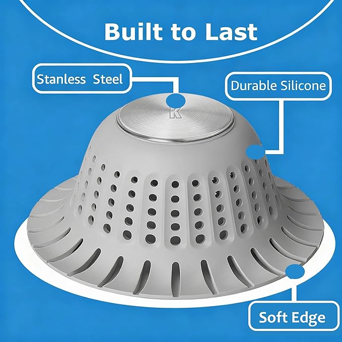 Hair Catcher Shower Drain,Bathtub Drain Hair Catcher, Covering Bathroom Sink Drain Strainer, Bathtub Protector for Pop-Up & Flat Bath Tub Drain Stoppers,Hair Trap for Shower Drain Effectively (Grey)