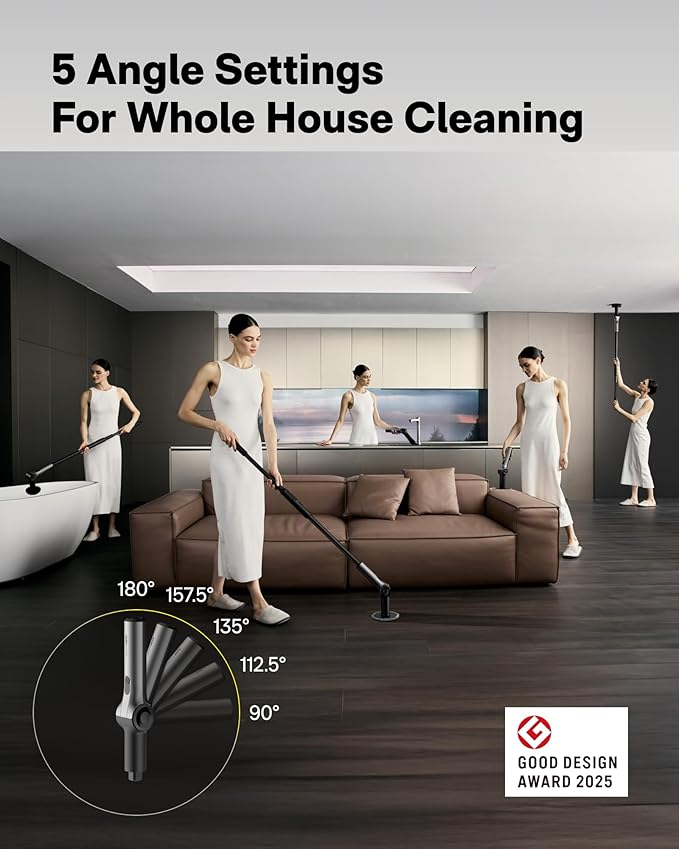 HOTO Flexi™ Cordless Electric Spin Scrubber, Adjustable Angle, Extendable Handle, Smart Display, IPX7 Waterproof, Powerful Cleaning Scrubber with 8 Replaceable Brush Heads, for Bathtub, Bathroom, Tile