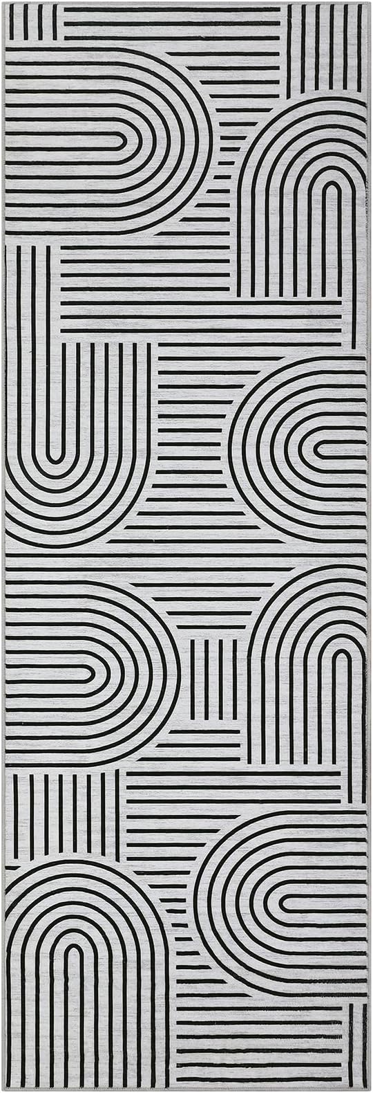 Modern Rug 2x6 Runners for Hallways, Abstract Kitchen Runner Rugs Non Slip Bath Runner, Rainbow Washable Runners Rug for Bedroom, Soft Long Rugs for Entryway Bathroom Laundry Dorm, Blackwhite