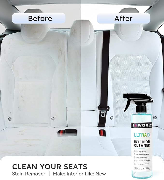 Ultra Car Interior, Seat & Upholstery Cleaner - Car Detailing Kit Removes Stains, Dirt, Oil & Grease, Safe for Leather, Vinyl, Plastic & More - Compatible with Cars, Trucks, SUVs, RVs (17Oz Ice Chill)