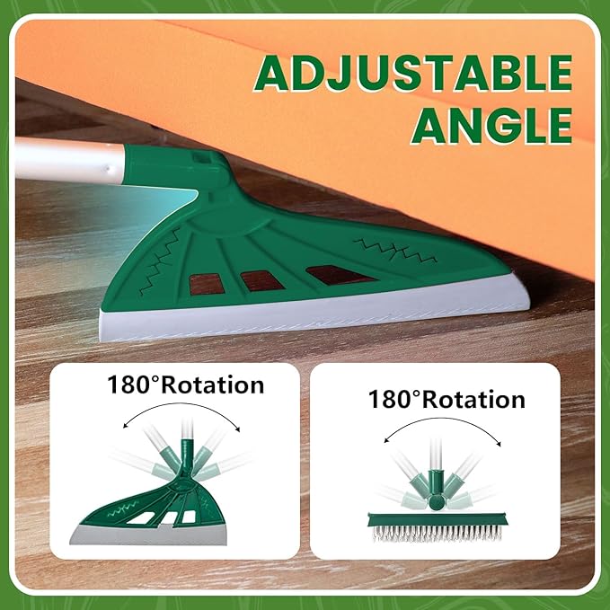 Air Broom for Household Cleaning, Silicone Broom with Adjustable Height&Angle Aluminum Handle, Squeegee Broom for Wet&Dry Messes, Hair, Liquids, Glass, Bathroom, Kitchen on Smooth Floor (Green)