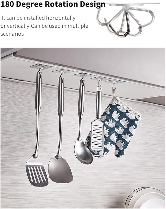 Adhesive Hooks Utility Hooks 44 lb/ 20 kg(Max), Heavy Duty Coat Hooks Waterproof and Oilproof Seamless Hooks, Reusable Wall Hook for Bathroom Kitchen
