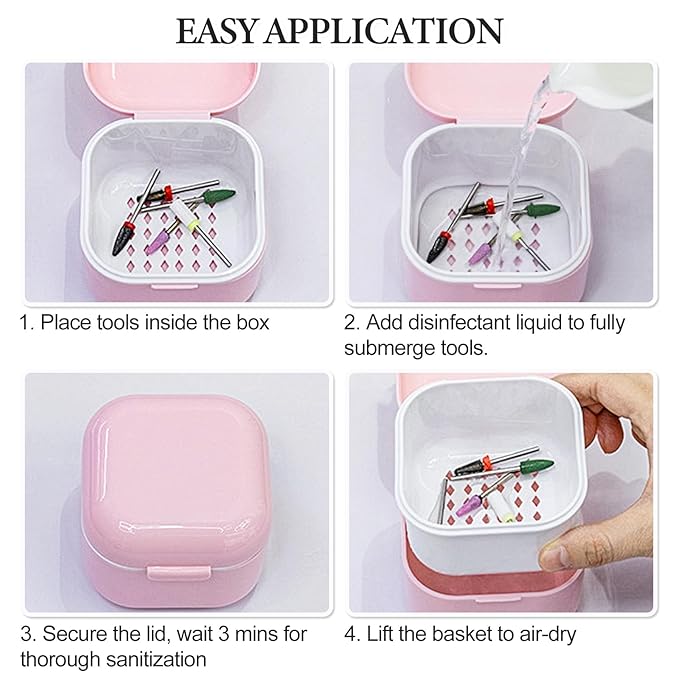 1Pc Plastic Nail Tool Sterilizer Box Nail Drill Bits Cleaning Box Polishing Tools Soaking Tray Manicure Pedicure Storage Container Case - Black