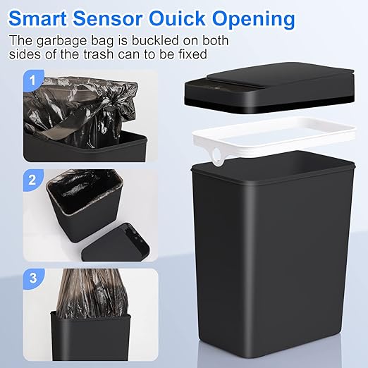 Bathroom Automatic Trash Can 2 Pack 2.2 Gal & 4 Gal Touchless Motion Sensor Small Garbage Can with Lid Smart Electric Narrow Garbage Bin for Bedroom Office Kitchen (Black)