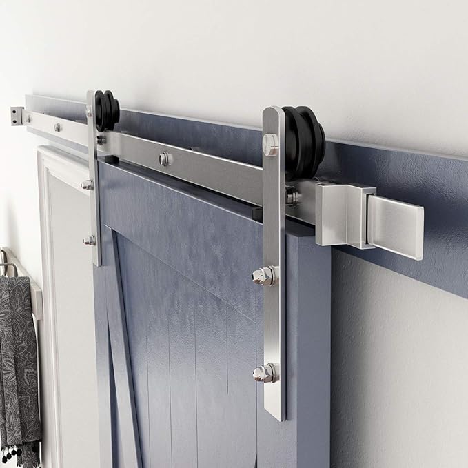 SMARTSTANDARD 6.6 Feet Brushed Nickel Sliding Barn Hardware Kit-Sturdy Silvery Track-Smoothly and Quietly-Simple and Easy to Install-Fit 36"-40" Wide Door Panel (I Shape Hanger)