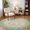 4ft Floral Round Rug, Washable Circle Rug, Green Boho Round Area Rug, Non Slip Low Pile Carpet for Living Room,Bedroom,Entryway,Dining Room,Girls Room,Office and Nursery(Sage Green 4ft)