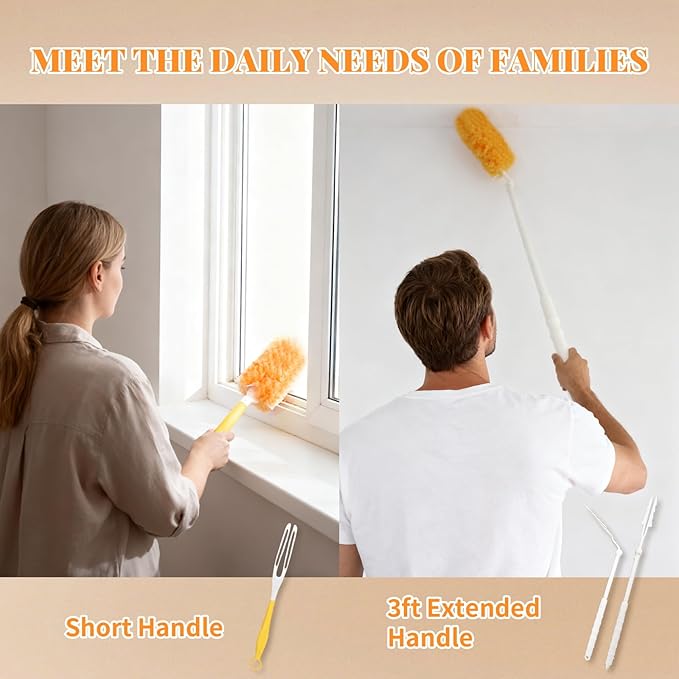 Duster Refill for Swiffer Duster, 50 Count Disposable Dusters Kit for Cleaning Dusting Furniture Blind Ceiling Fan, Multi Surface 360 Feather Duster & 3FT Extended Handle & Short Handle