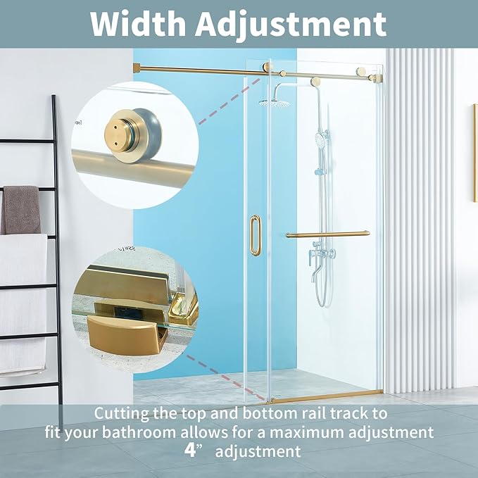 56-60" W x 76" H Frameless Sliding Shower Door, Frameless Shower Door, Shower Glass Door with 5/16" (8mm) Clear SGCC Tempered Glass, Stainless Steel Hardware O01 (Brushed Gold)