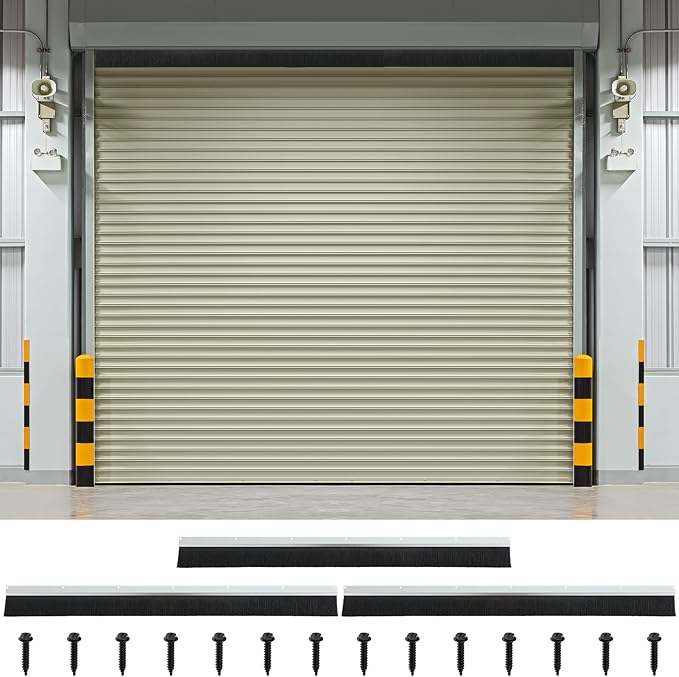 8×8ft Garage Brush Seal Kit for Roll-up Doors 3" Standard Brush with Aluminum Track Weatherproof Door Bottom Seal for Commercial, Warehouse, Barn Sliding, Hangar, and Corrugated Doors