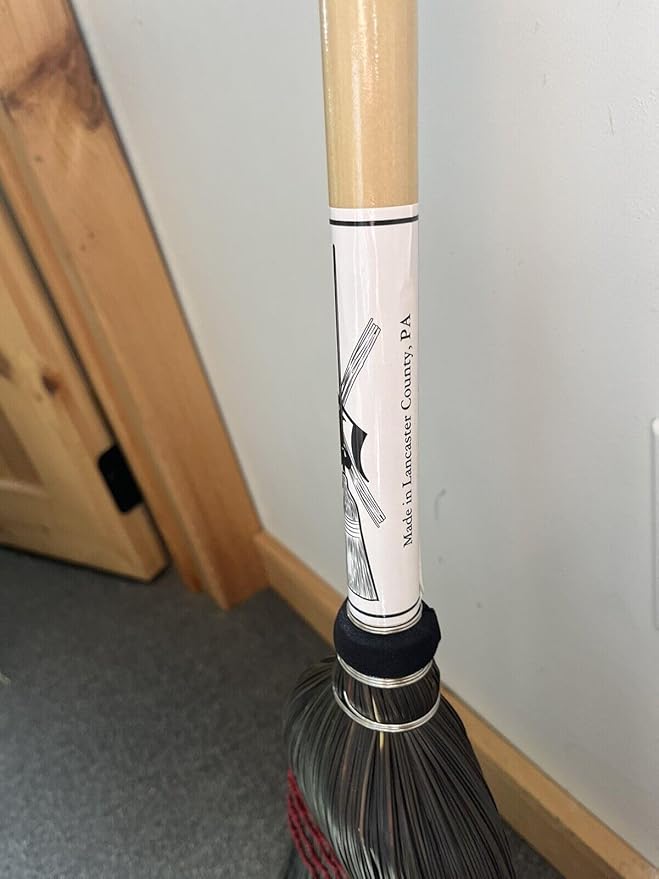 55" Natural Fiber Bristle Yucca Corn Black Parlor Broom & Wood Handle Amish Made