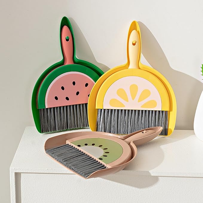 Mini Dustpan and Brush Set, Mini Household Lightweight Small Broom and Dustpan Set with Handle,Portable Fruit Shape Handheld Dust Pan for Kitchen Home Sweeping Camping Office Pet Indoor Keyboards