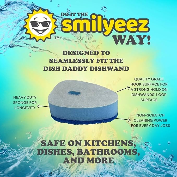 Smilyeez Blue Non Scratch Scrubbing Sponge Refill for use with The Dish Daddy (Reg. TM) Dishwand (10 Pack)