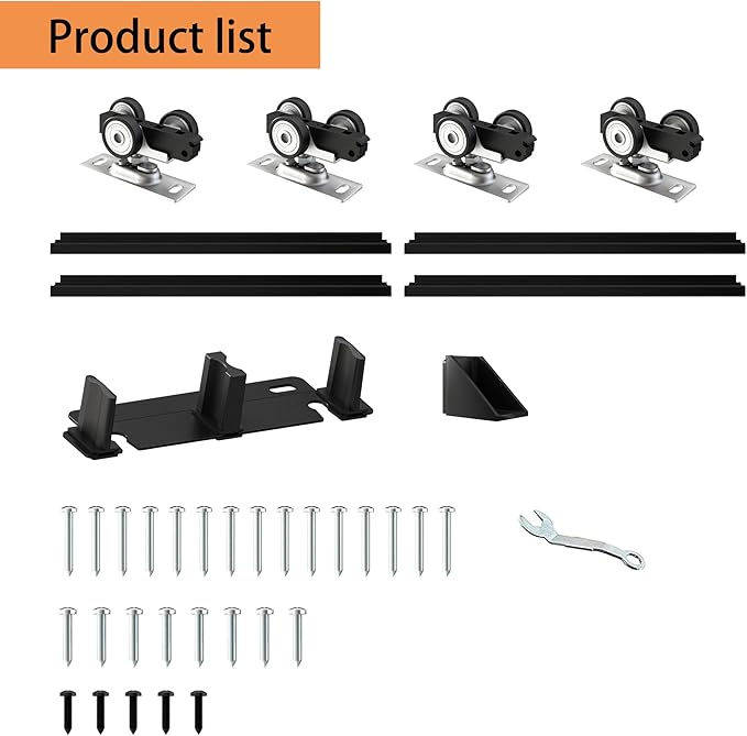 Heavy Duty Bypass Sliding Closet Door Track Hardware 96", 8 FT Aluminium Pocket Door Track Rail Set, Smoothly and Quietly, for 2 Door System,Black