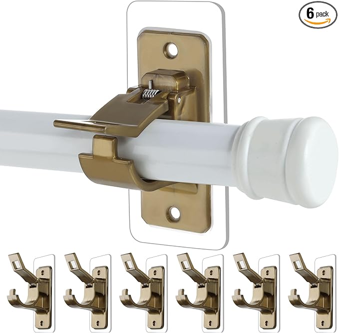 Antimbee 6-Pack No Drill Needed Curtain Rod Holders Brackets, Self Adhesive Rod Holder Hooks, Multipurpose Nail Free Stick on Curtain Rods Hooks-Transparent Rustic Brown