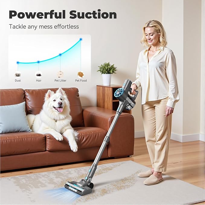 Vazone Cordless Stick Vacuum Cleaner with Self-Standing, 8-in-1 Vacuum Cleaners for Home, Lightweight Powerful Vacuum with LED Screen, Rechargeable Vacuum for Carpet, Pet Hair, Hardwood Floors