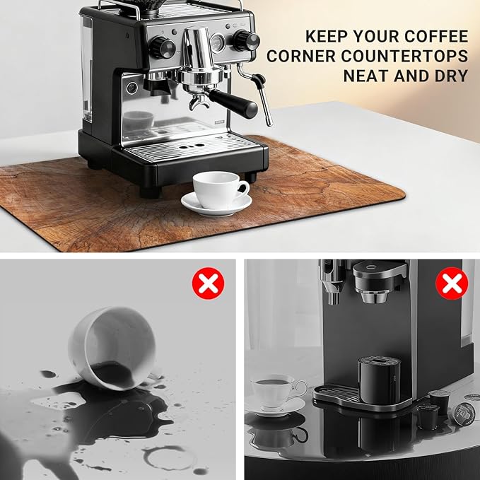 Coffee Machine Mat 20x12 Inch, Wood Grain Slices Design, Absorbent Hide Stain Rubber Backed Dish Drying Mat for Kitchen Counter, Bar Mats for Countertops, Under Coffee Bar Machine Pot Espresso Machine