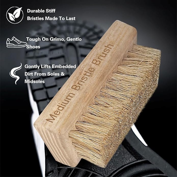 Portable Shoe Cleaning Brush Set of 2 Brushes with Soft and Medium Bristles, Premium Sneaker Cleaner Brushes for Leather, Suede, Canvas, Textile, Bags and Accessories.