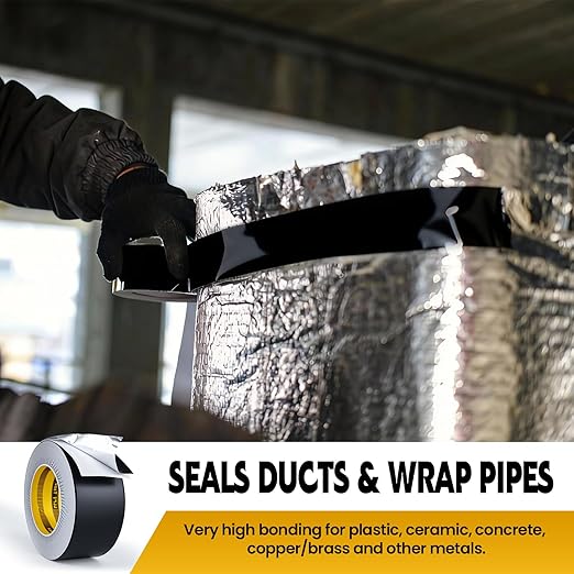 LLPT Aluminum Black Foil Tape 2 Inches x 65 Feet 3.94 Mil Heavy Duty Adhesive HVAC Sealing Hot Cold Air Duct Tape for Pipe Metal Repair (BF065)