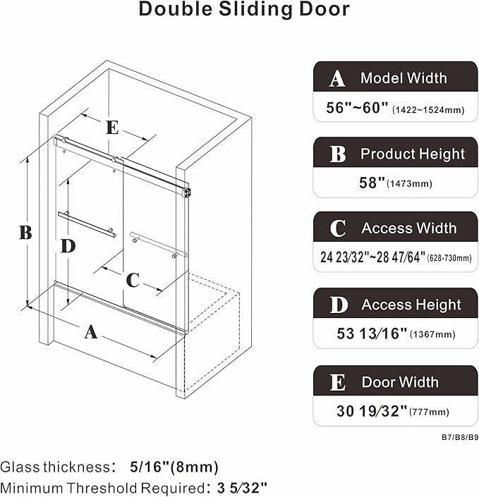 Bathtub Shower Door, 60" W x 58" H Semi-Frameless Sliding Shower Door for Bathtub, 5/16" (8mm) Certified Clear Tempered Glass, Brushed Gold