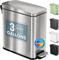 iTouchless 3 Gallon Slim Bathroom Trash Can with Lid & Odor Control, Soft-Step Stainless Steel Pedal Bin for Narrow Space, Fingerprint-Proof Wastebasket for Office, Nursery, Under Sink, Brushed Silver