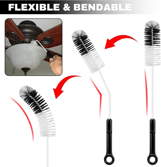 Bottle Cleaning Brush Set - Long-Handled Flexible Brush Head, with Bottle Neck Thread Gap Brush, for Cleaning Narrow Neck Water, Beer, Wine, Baby Bottles, Pipes, Tubes, Hoses, and Flasks
