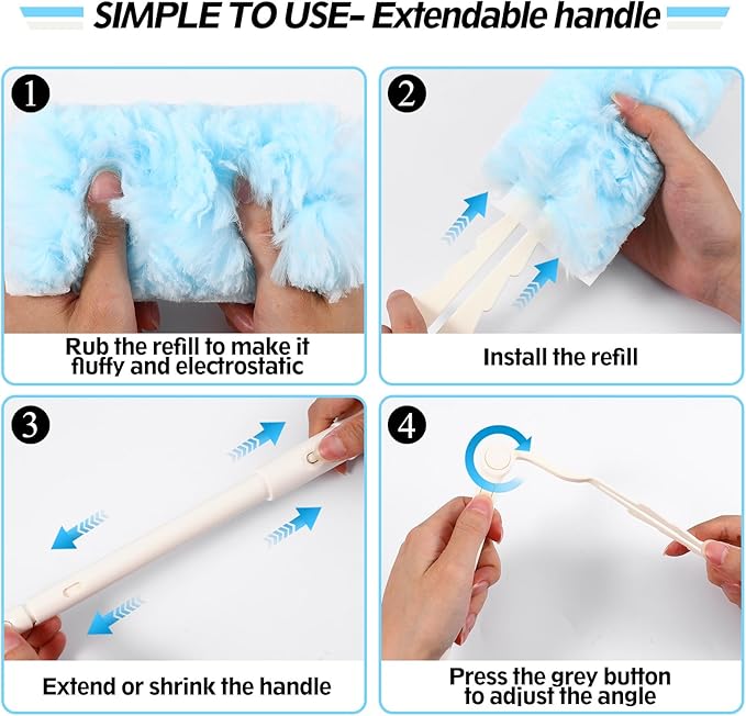 52 PCS Disposable Duster Refills, Heavy Duty Duster Refills Kit with 2 Handles - 360 Degree Electrostatic Cleaning System for Furniture Blinds Electronics