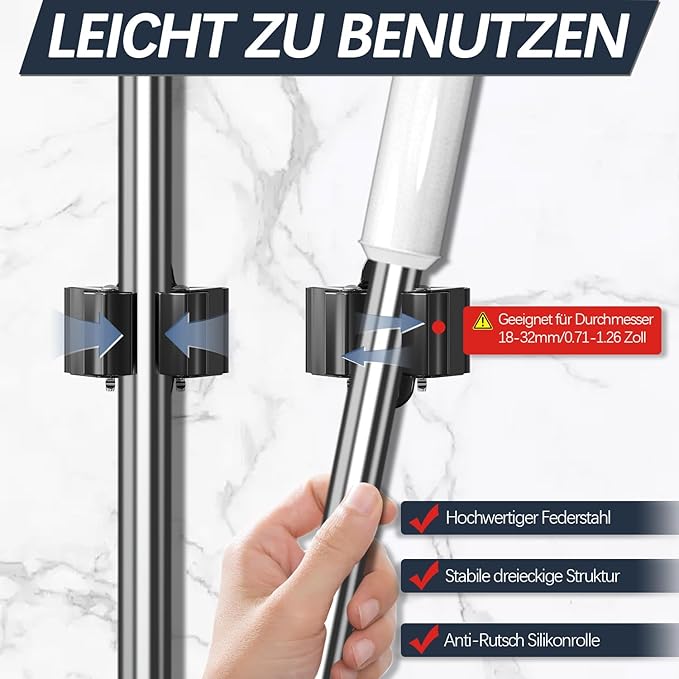 3-H Stainless Steel Broom Holder Wall Mount 8 Pack, Heavy Duty Mop and Broom Organizer with Screws, Tool Storage Rack for Kitchen, Laundry, Bathroom, Garage, Garden Shed,Black