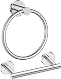 FORIOUS Toilet Paper Holder Wall Mount, SUS304 Stainless Steel Double Post Pivoting Tissue Roll Holder and Hand Towel Ring Set for Bathroom, RV, Bathroom Hardware Accessories Set, Chrome