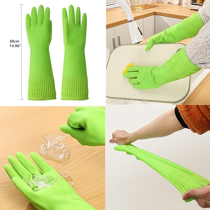2 Pack Kitchen Dish Brush Grill Brush+Reusable Rubber Gloves,Kitchen Cleaning Sets,Long Dish Scrubber Built-in Scraper,Scrub Brushes for Pans Pots Sink,Range Hood (White&Black) Pre-Christmas Clean