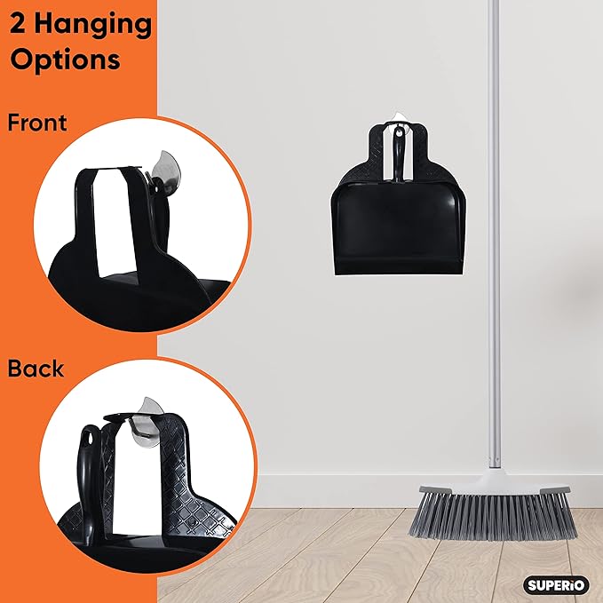 Superio Heavy Duty Plastic Step-on Dustpan with Comfort Grip Handle Black, Durable, Lightweight Multi Surface Dust Pan Easy Broom Sweeping, 10-inch Wide, 3-Pack