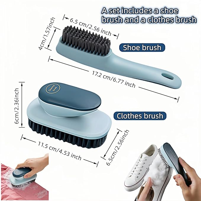 Ergonomic Shoe & Clothing Brush Set (2-Piece) - Heavy Duty Stain Remover with Non-Slip Grip, Hanging Hole for Storage | Bathroom Tile Grout Scrubber, Kitchen Cleaner, Carpet Spotter