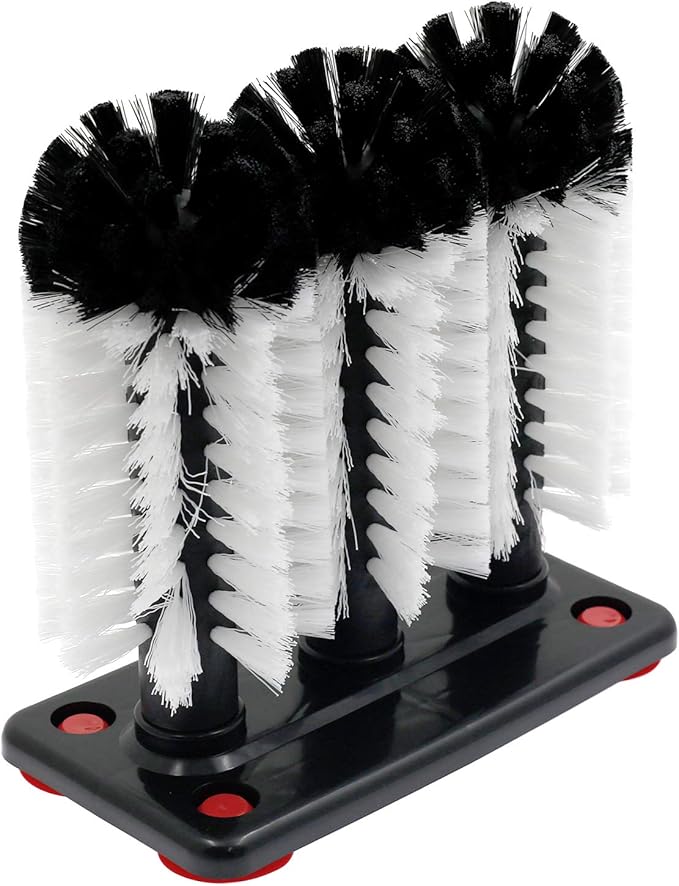 Glass Washer Brush Cleaner Bristle Brush with 3 Brushe Heads & Suction Base for Beer Cup, Long Leg Cup, Red Wine Glass and More Bar Kitchen Sink Home Tools