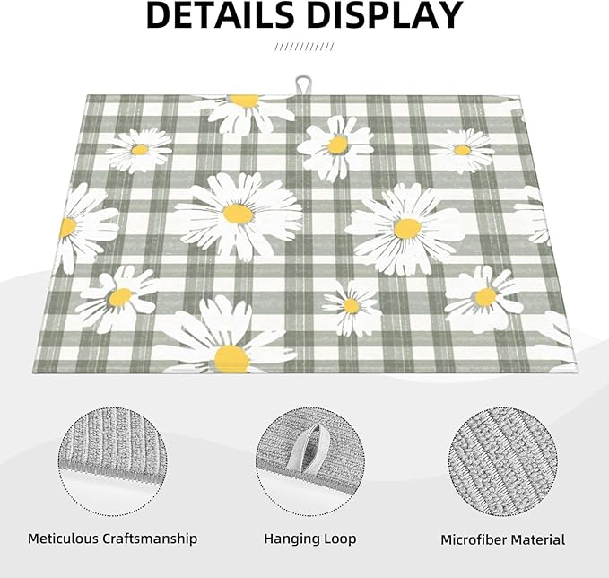 Daisy Dish Drying Mat For Kitchen Counter Absorbent Large Kitchen Fast Dry Pad Reusable Washable Protector Rack Large Mat 18 X 24