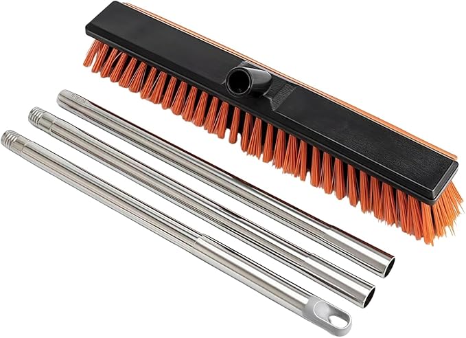 19" Outdoor Broom with 58" Long Handle & Rubber Squeegee,Push Broom for Cement Floors and Courtyards, Push Broom Outdoor Heavy Duty Stiff Bristles for Driveway, Patio, Garage Cleaning