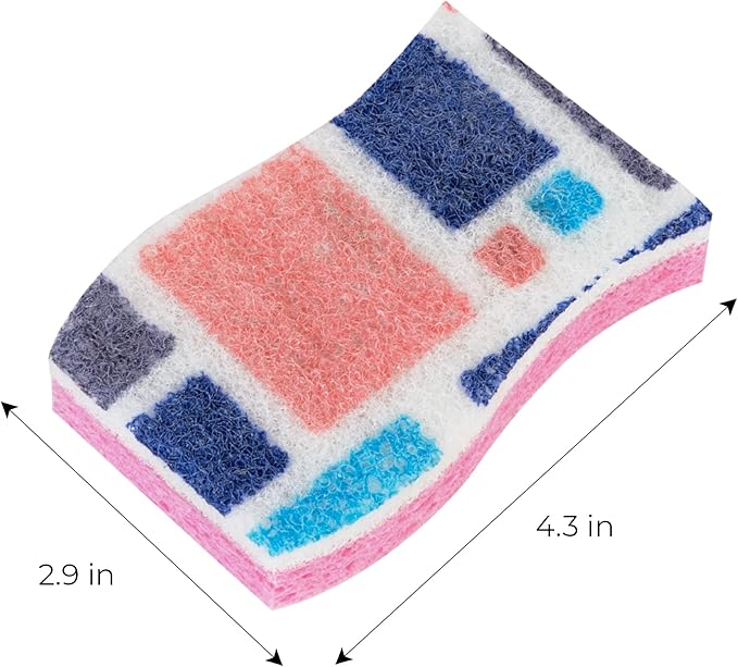 Smart Design Non-Scratch Cellulose Smart Scrub Sponge - Set of 9 - Ultra Absorbent - Ergonomic Shape - Cleaning, Dishes, & Hard Stains - Cool Geometric Pattern - Blue, Pink, Purple
