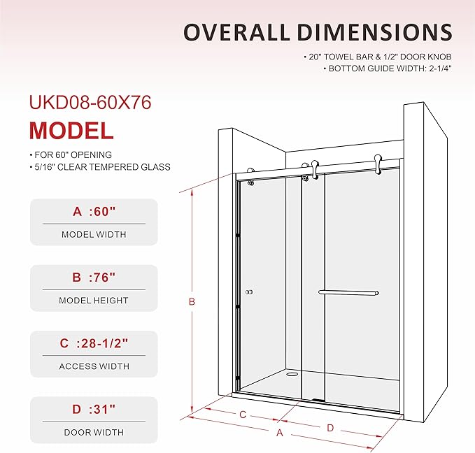 56"-60" W X 76" H Double Sliding Shower Door with Frame - Satin Brass Hardware, 8mm Tempered Glass, Stainless Steel Hanger Rollers, Easy-Cleaning Coating, Through-Glass Towel Bar & Knob?